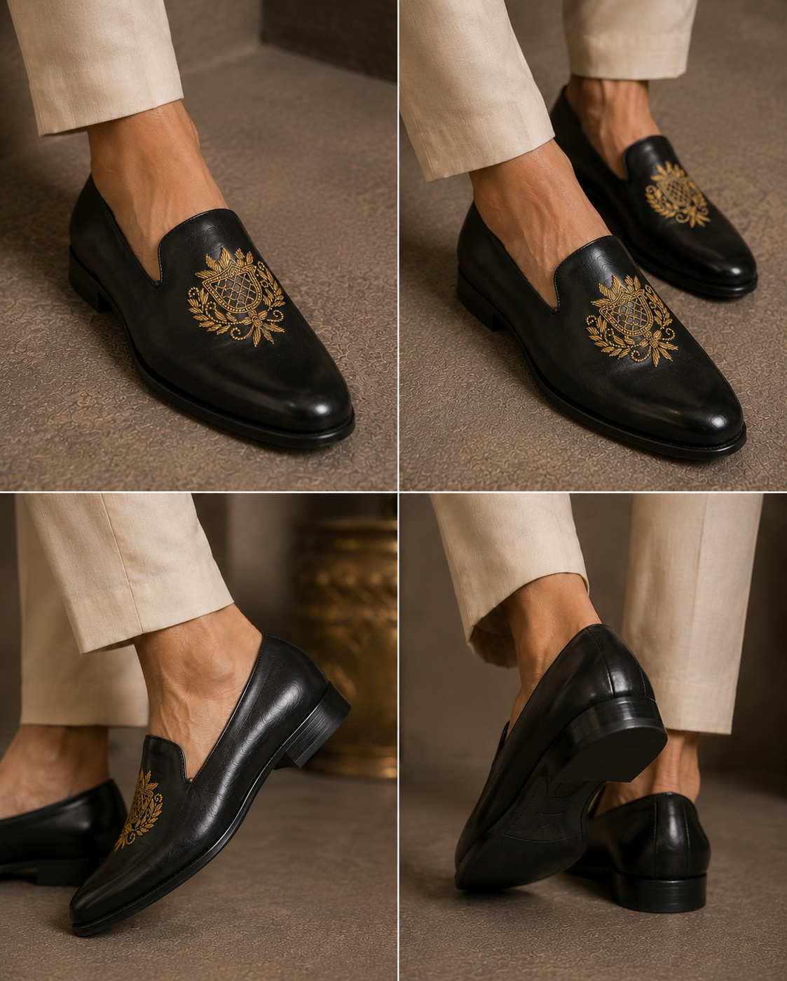 BLACK EMBROIDERED LOAFERS
