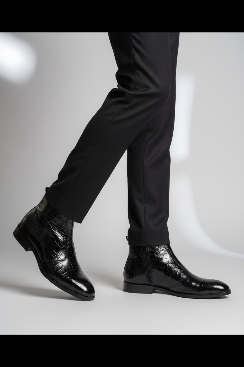 BLACK CROCO CHELSEA BOOTS