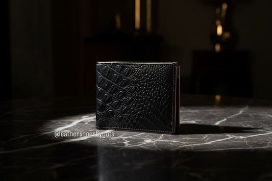 Black Croc-Textured Leather Wallet