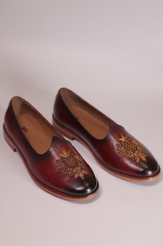 HAND-EMBROIDERED MAROON LEATHER JALSA