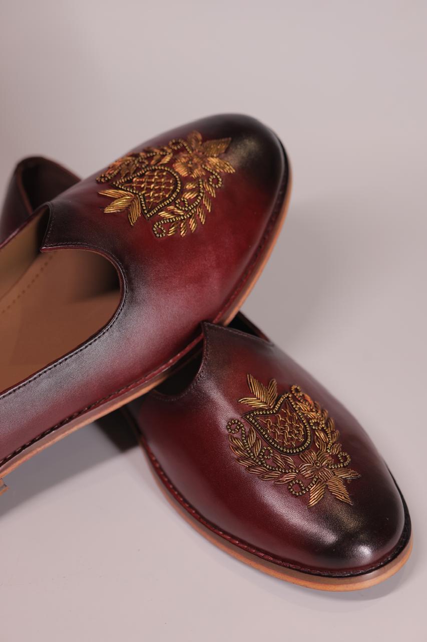HAND-EMBROIDERED MAROON LEATHER JALSA