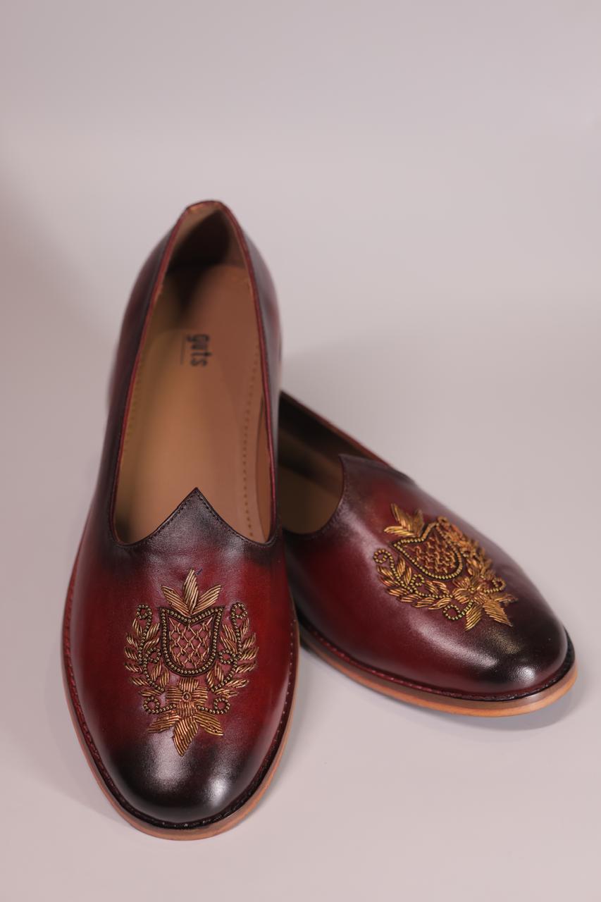 HAND-EMBROIDERED MAROON LEATHER JALSA