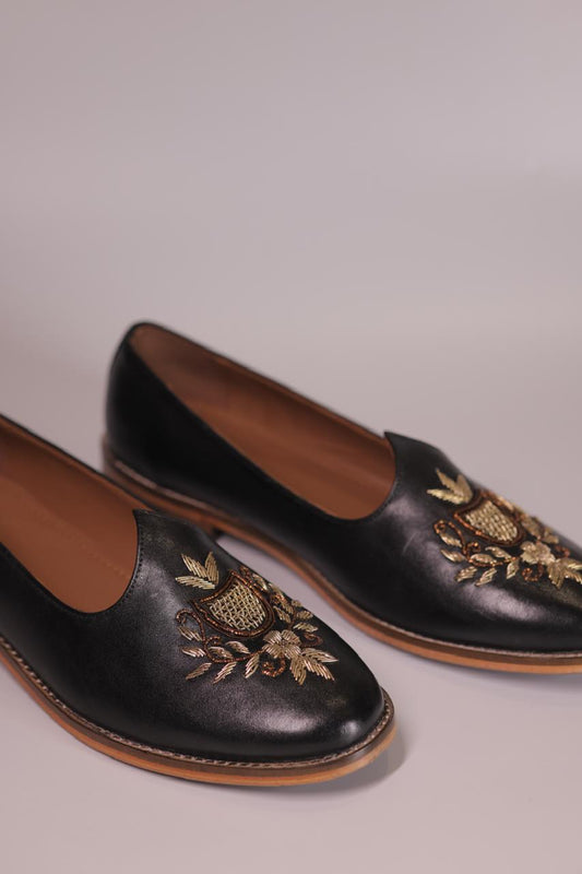 HAND-EMBROIDERED BLACK LEATHER JALSA
