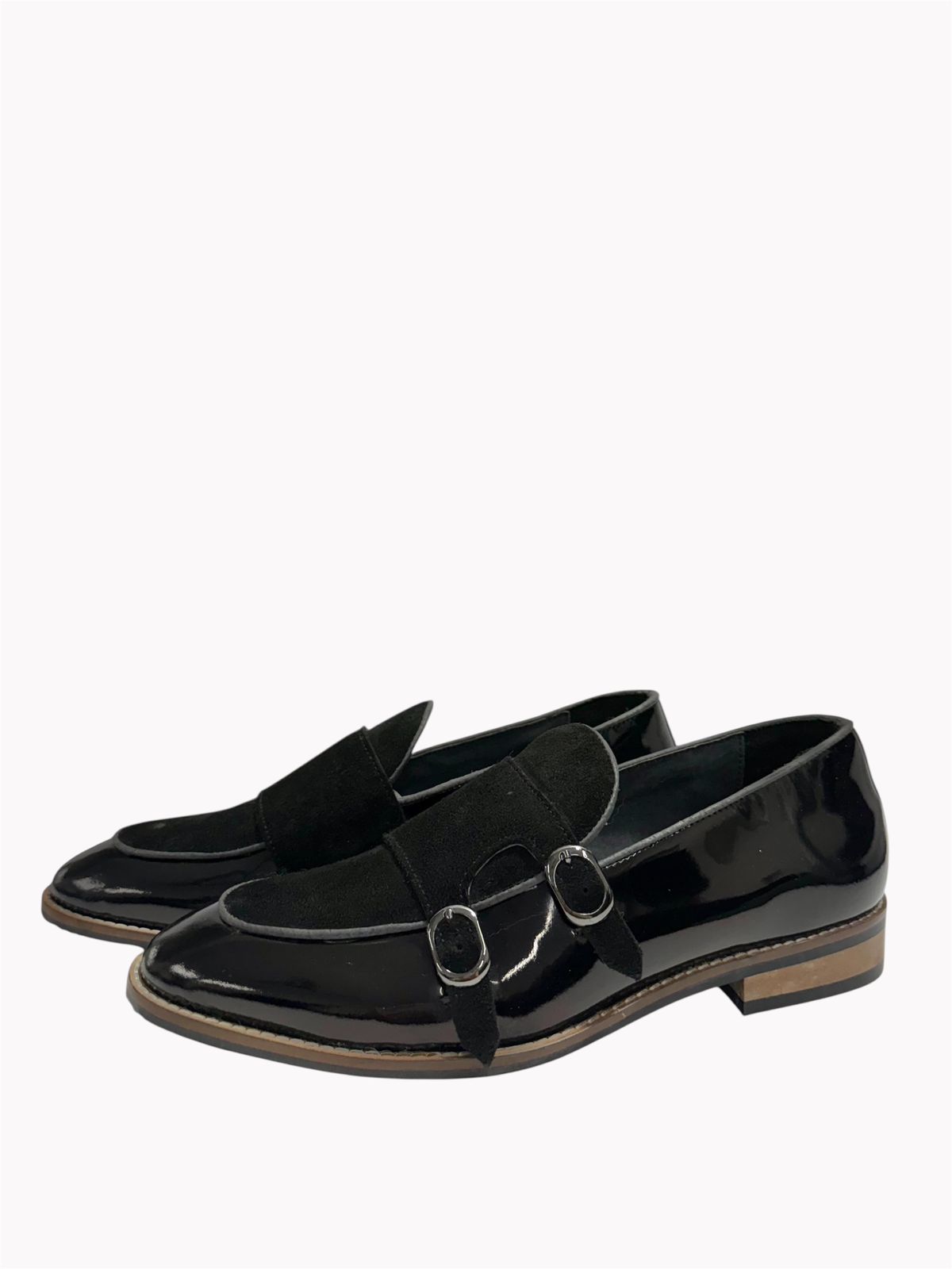 DOUBLE MONK BLACK PATENT LEATHER LOAFERS