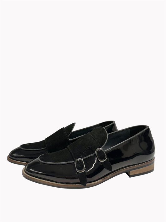 DOUBLE MONK BLACK PATENT LEATHER LOAFERS