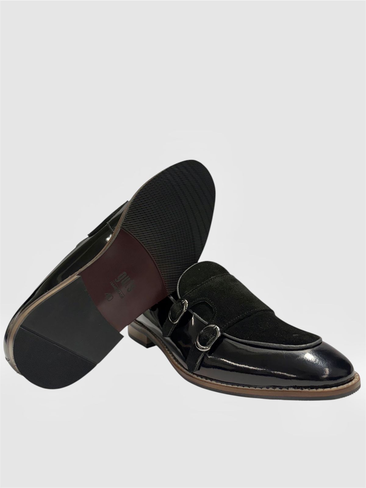DOUBLE MONK BLACK PATENT LEATHER LOAFERS