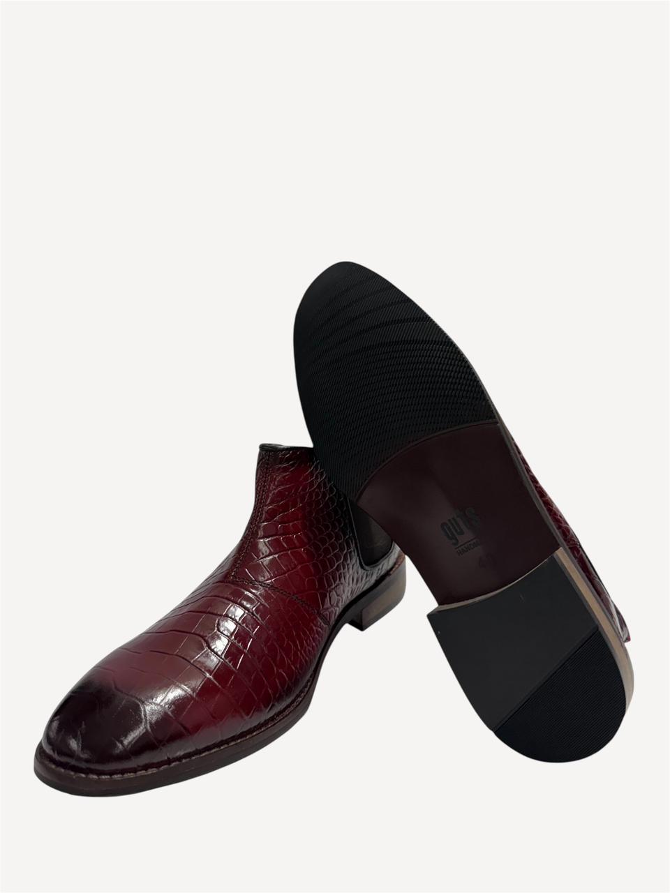 BURGUNDY CROC-EMBOSSED LEATHER CHELSEA BOOTS