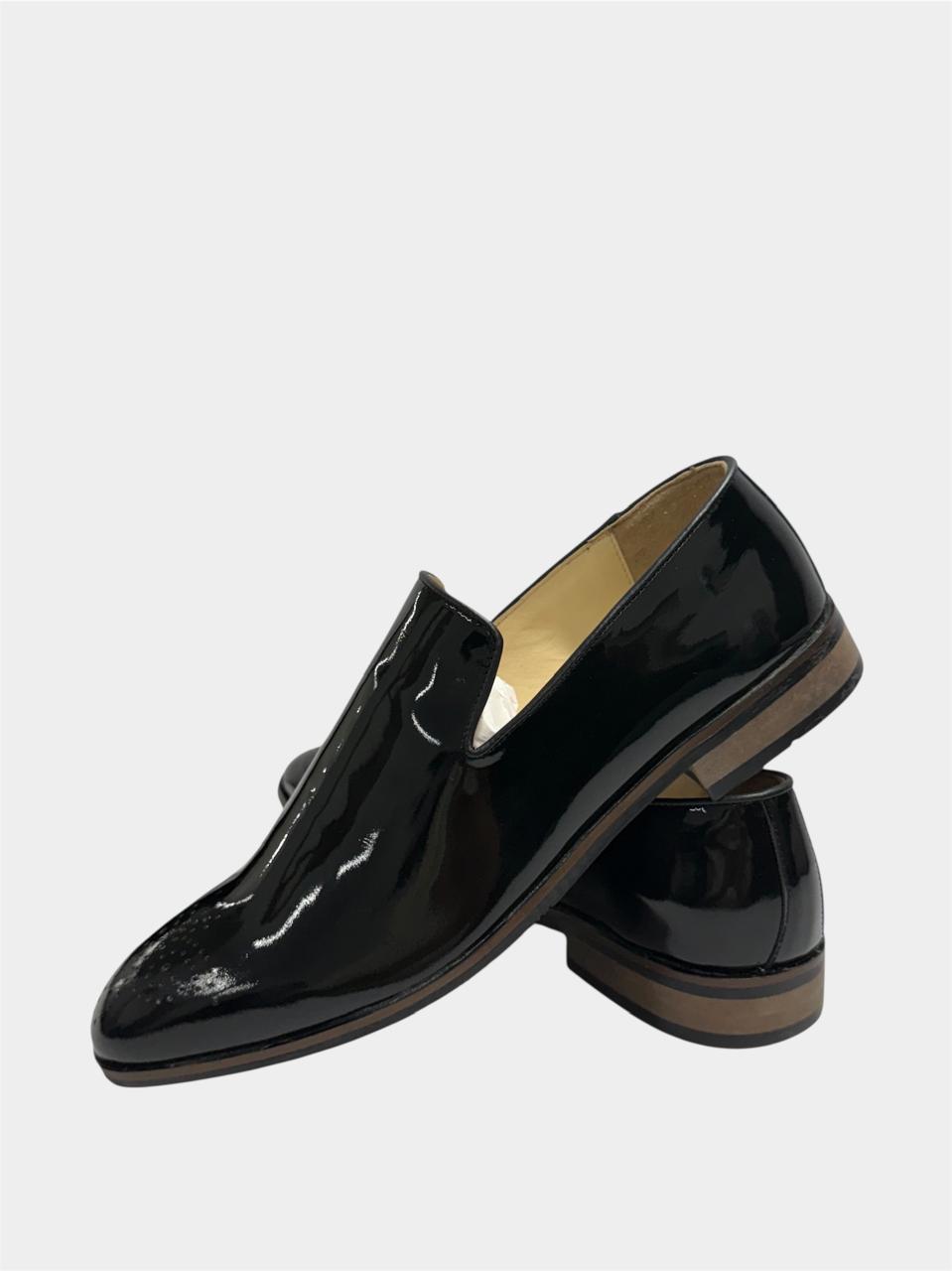BLACK PATENT LEATHER SLIP-ON LOAFERS