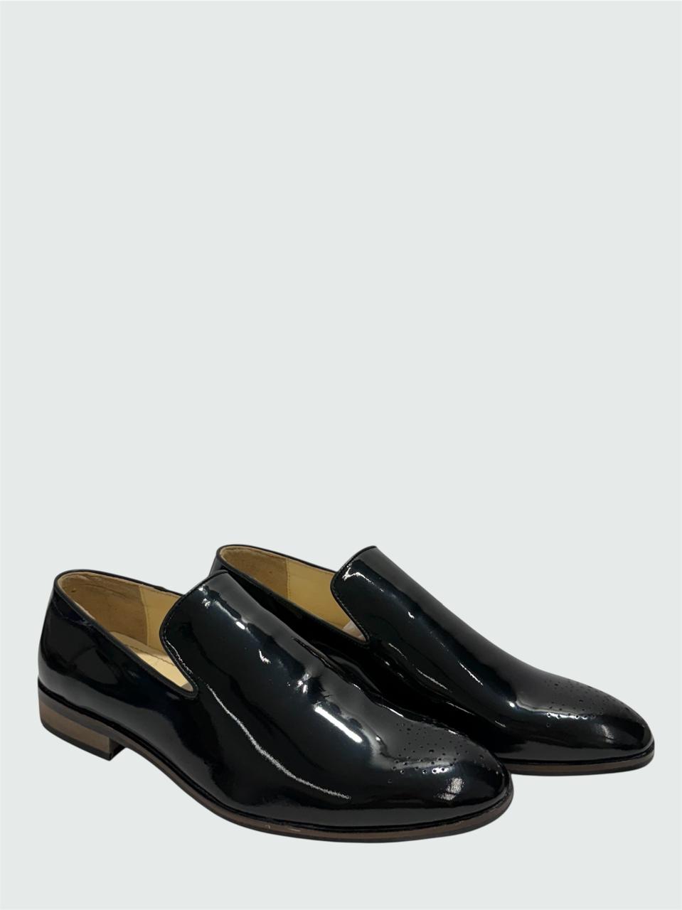 BLACK PATENT LEATHER SLIP-ON LOAFERS