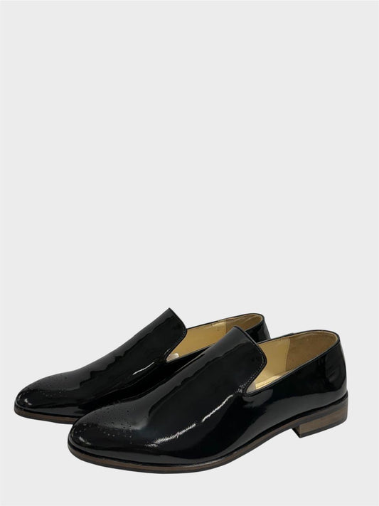 BLACK PATENT LEATHER SLIP-ON LOAFERS