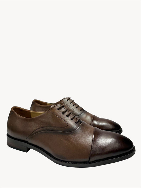 CLASSIC BROWN LEATHER OXFORD CAP-TOE SHOES