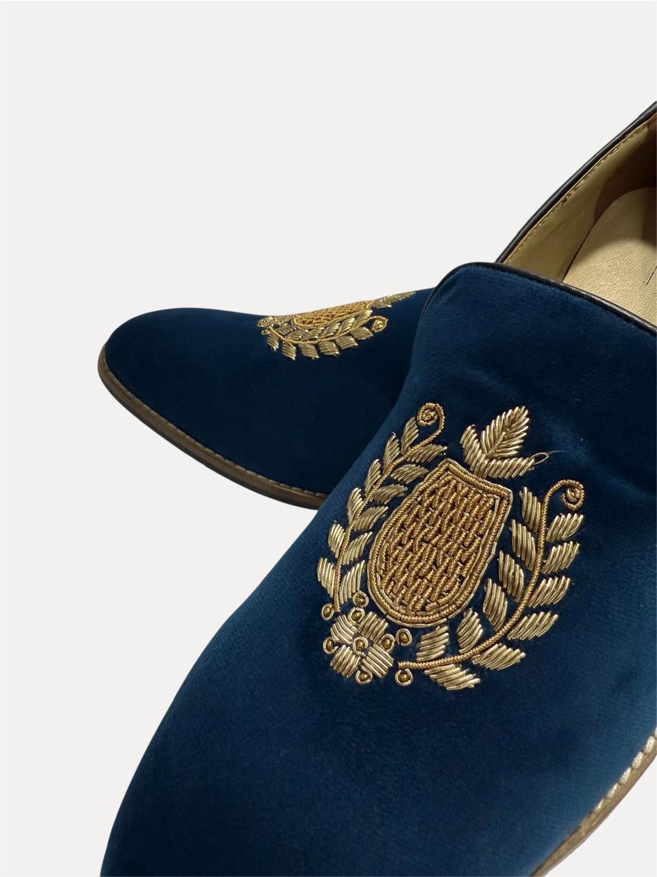 ROYAL BLUE SUEDE EMBRIDERED SLIP-ON LOAFERS