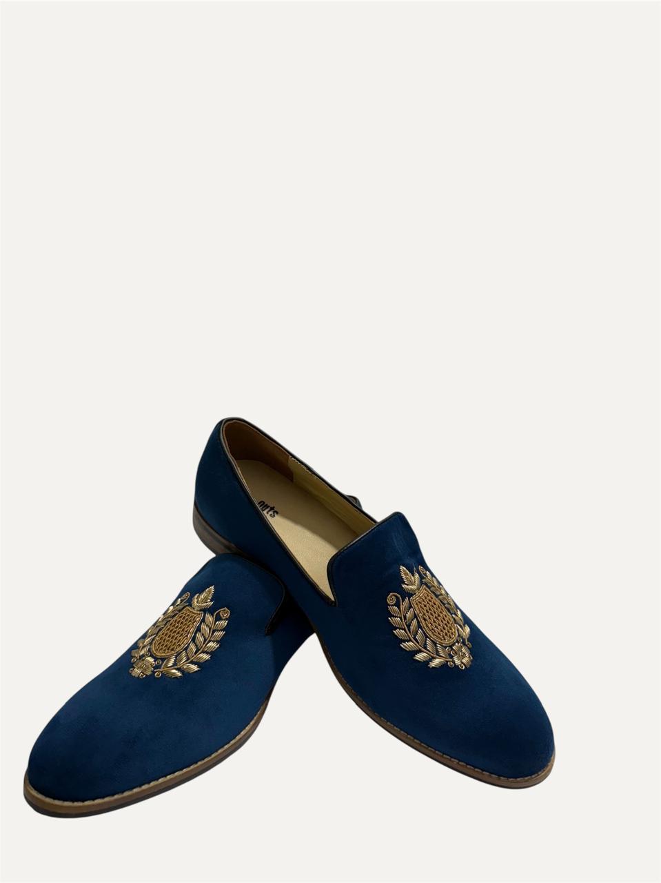 ROYAL BLUE SUEDE EMBRIDERED SLIP-ON LOAFERS