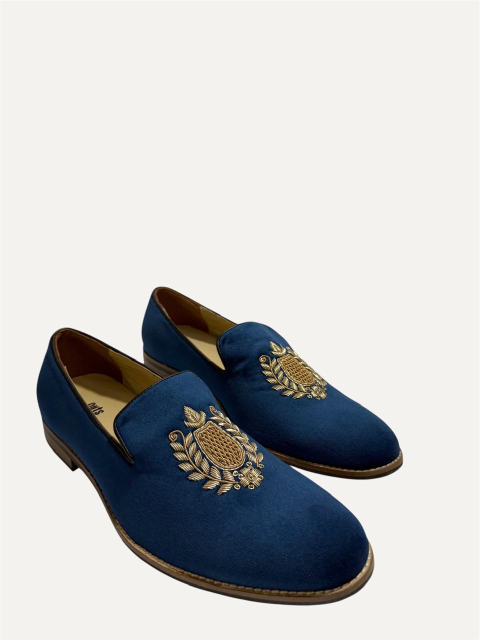 ROYAL BLUE SUEDE EMBRIDERED SLIP-ON LOAFERS