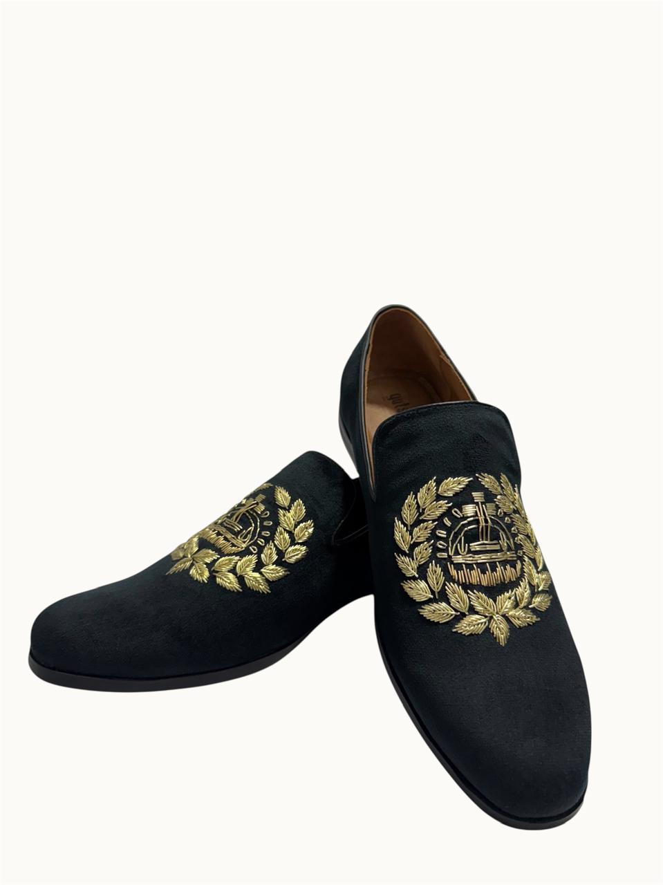 BLACK SUEDE EMBROIDERED LOAFERS