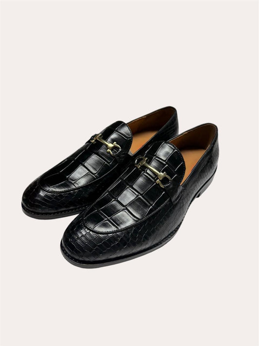 BLACK CROC-EMBOSSED LOAFERS