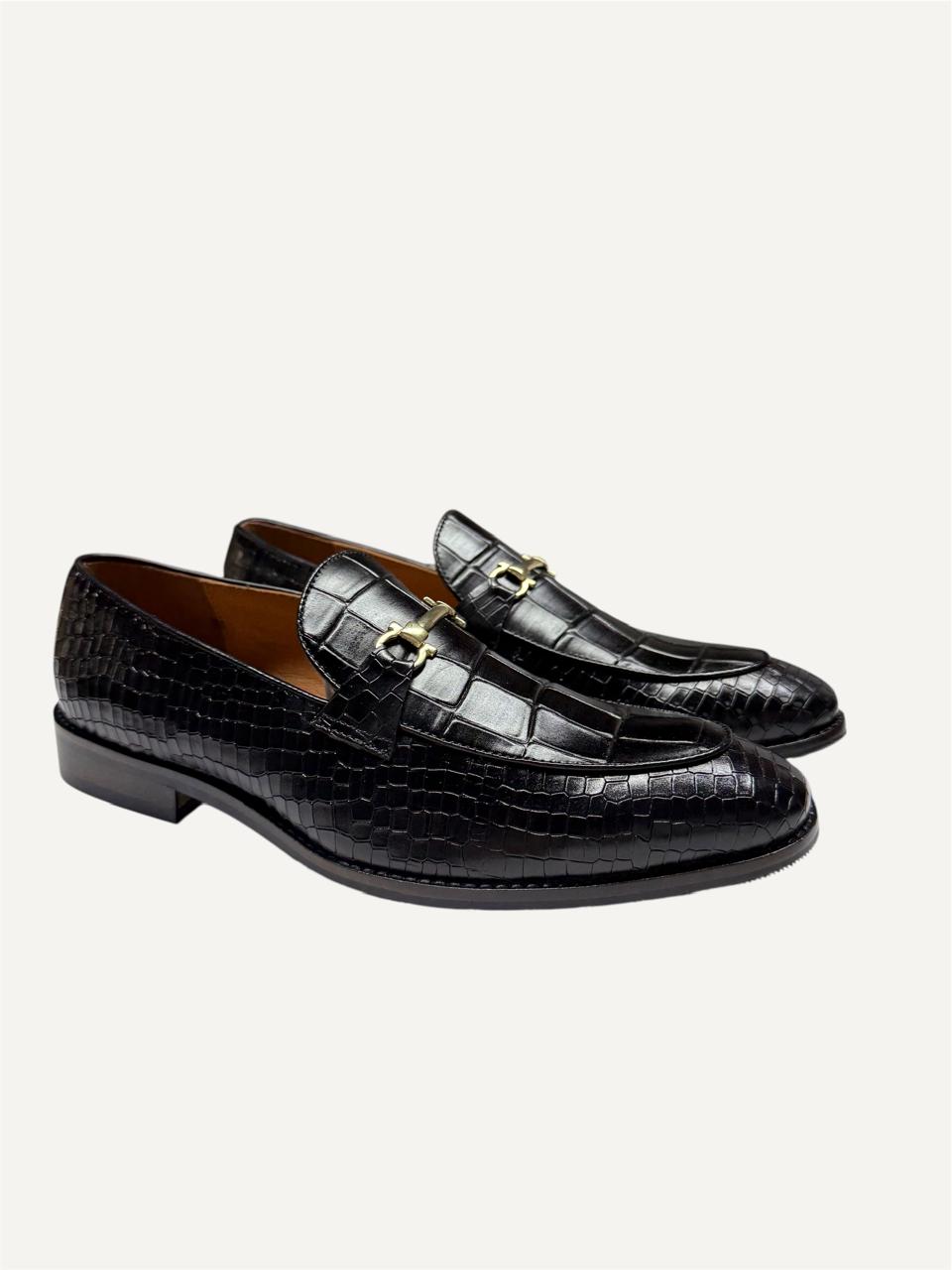 BLACK CROC-EMBOSSED LOAFERS