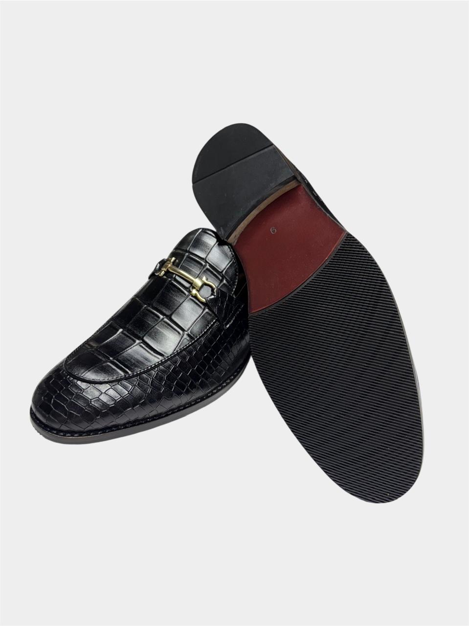 BLACK CROC-EMBOSSED LOAFERS