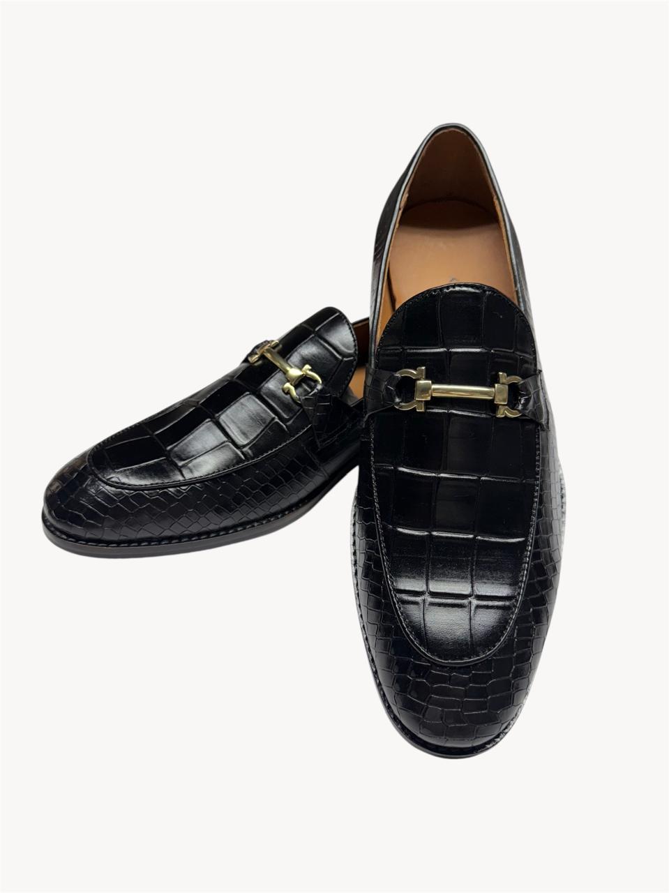 BLACK CROC-EMBOSSED LOAFERS