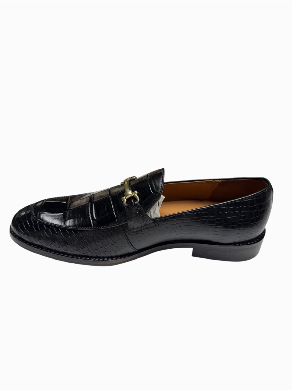 BLACK CROC-EMBOSSED LOAFERS