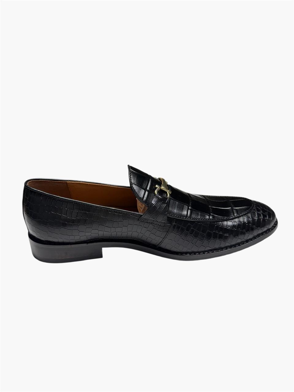 BLACK CROC-EMBOSSED LOAFERS