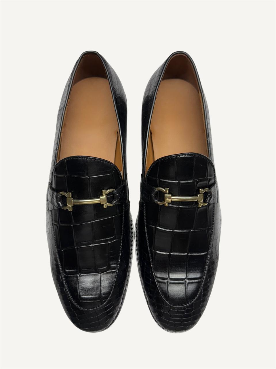BLACK CROC-EMBOSSED LOAFERS