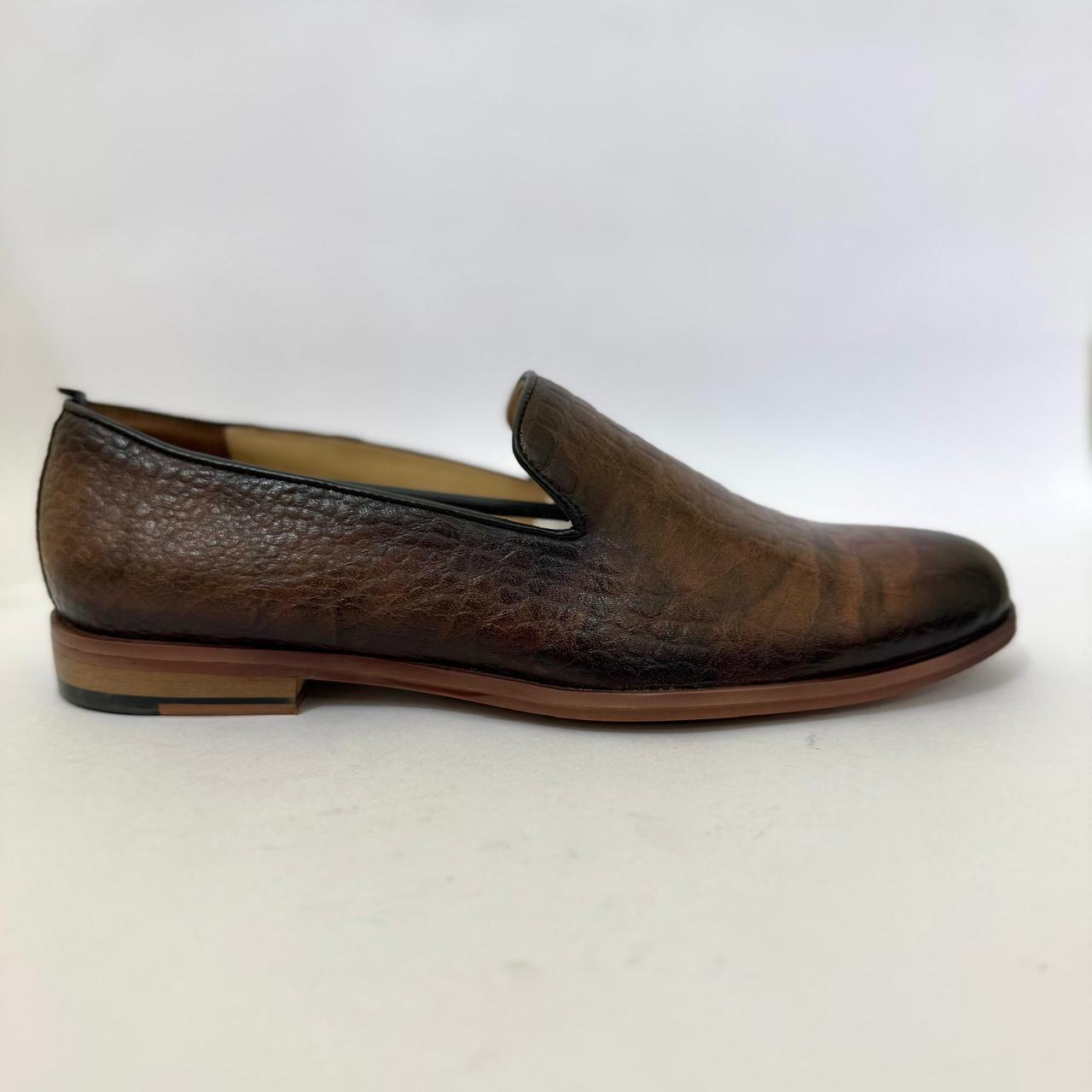BROWN CROC-EMBOSSED SLIP-ON LOAFERS