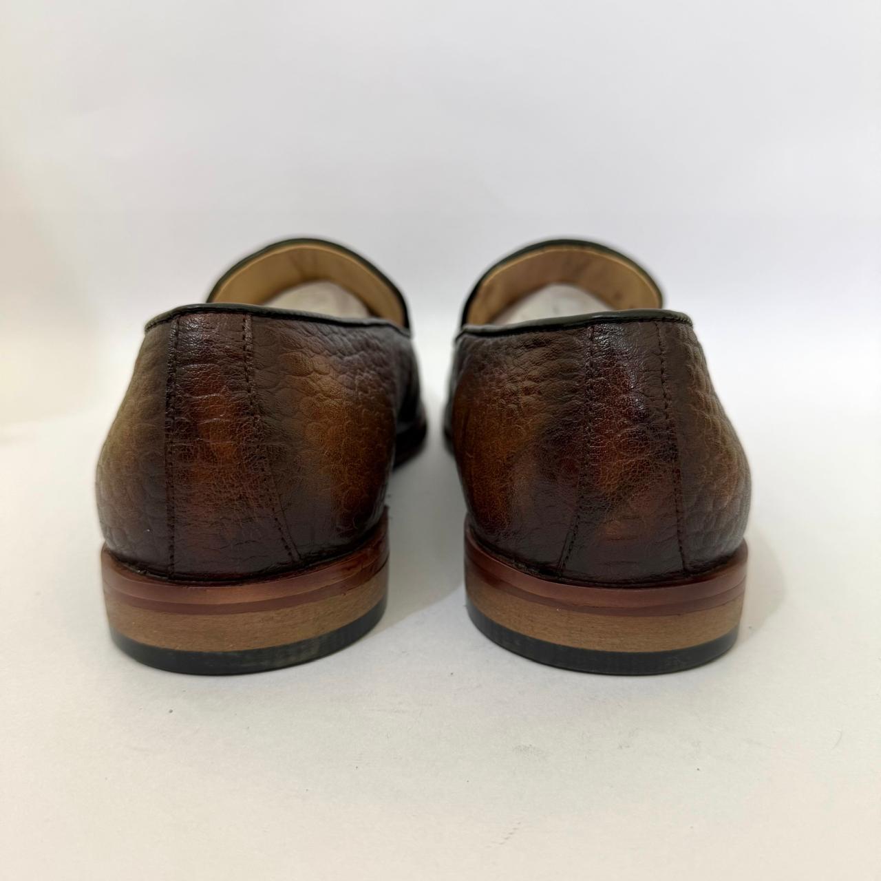 BROWN CROC-EMBOSSED SLIP-ON LOAFERS