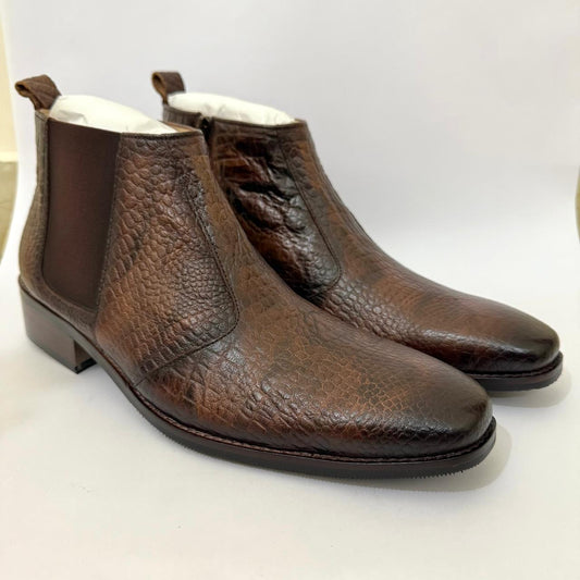 CLASSIC BROWN TEXTURED CHELSEA BOOTS