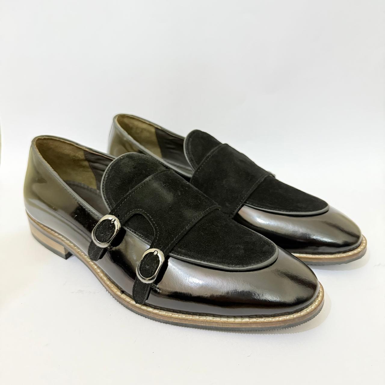 DOUBLE MONK BLACK PATENT LEATHER LOAFERS