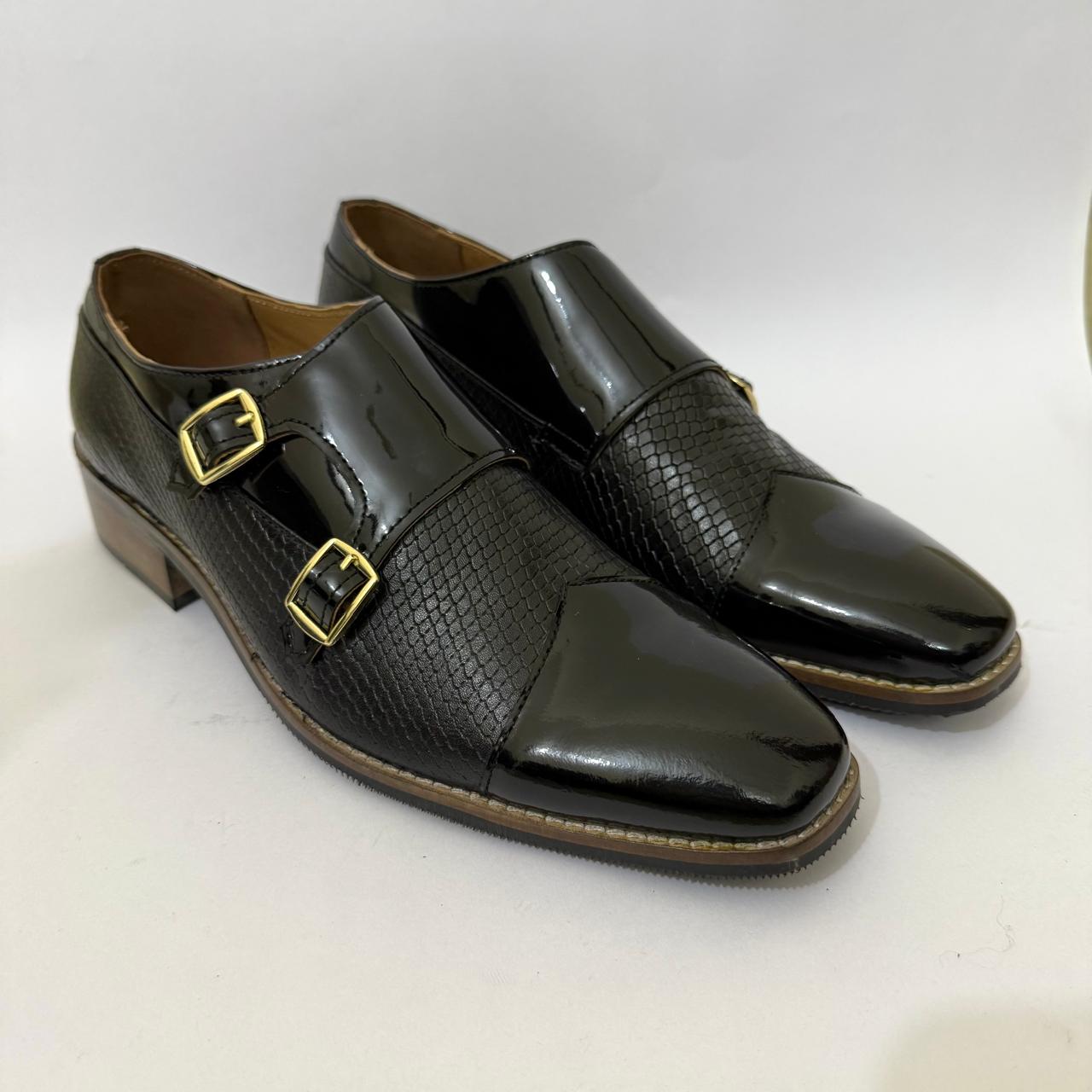 BLACK TEXTURED DOUBLE MONK STRAP FORMALS