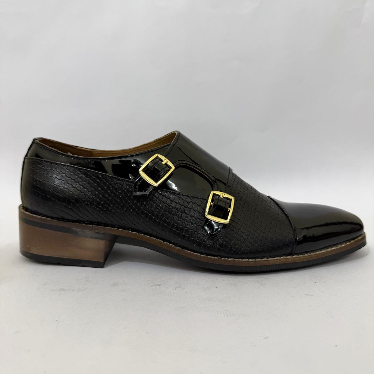 BLACK TEXTURED DOUBLE MONK STRAP FORMALS