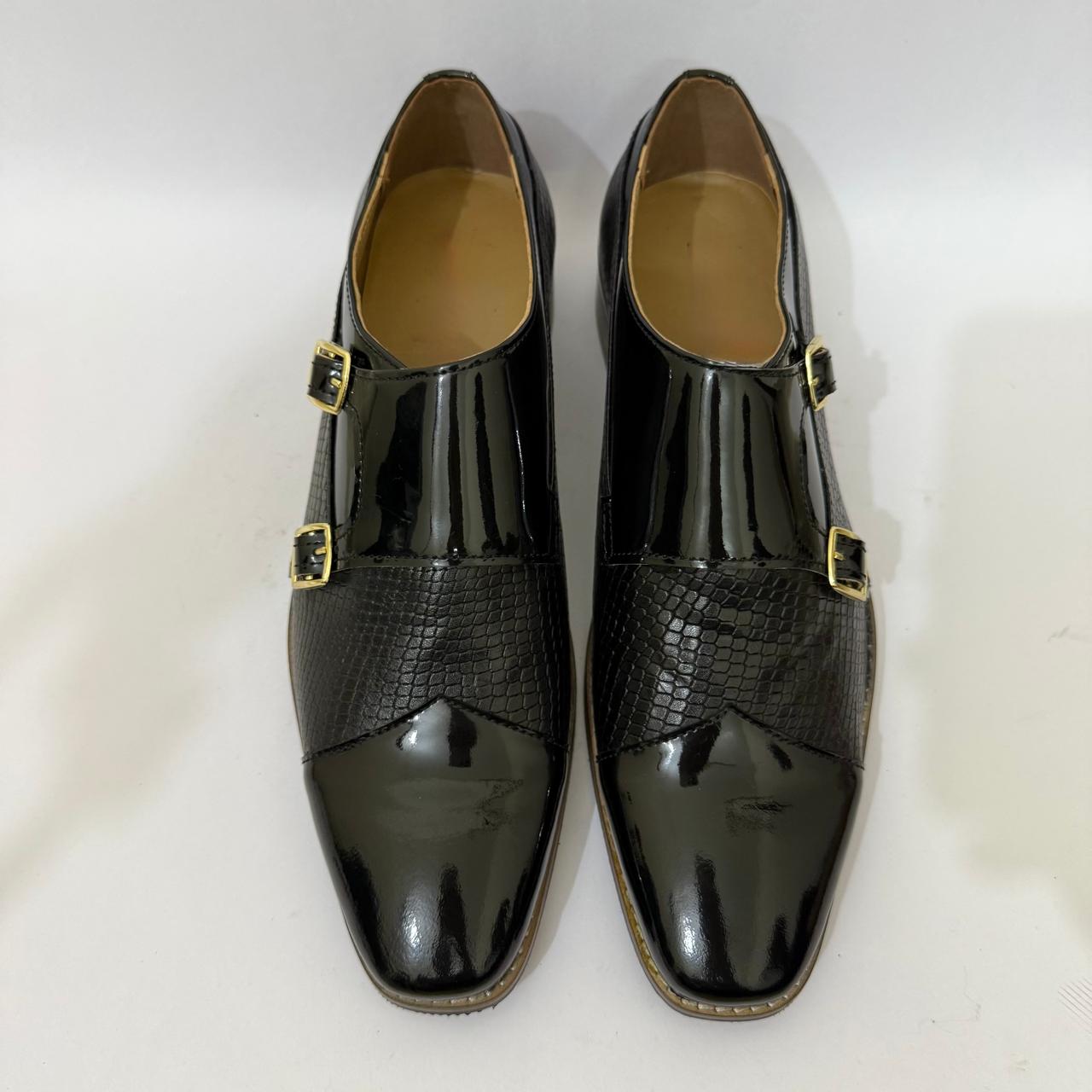 BLACK TEXTURED DOUBLE MONK STRAP FORMALS
