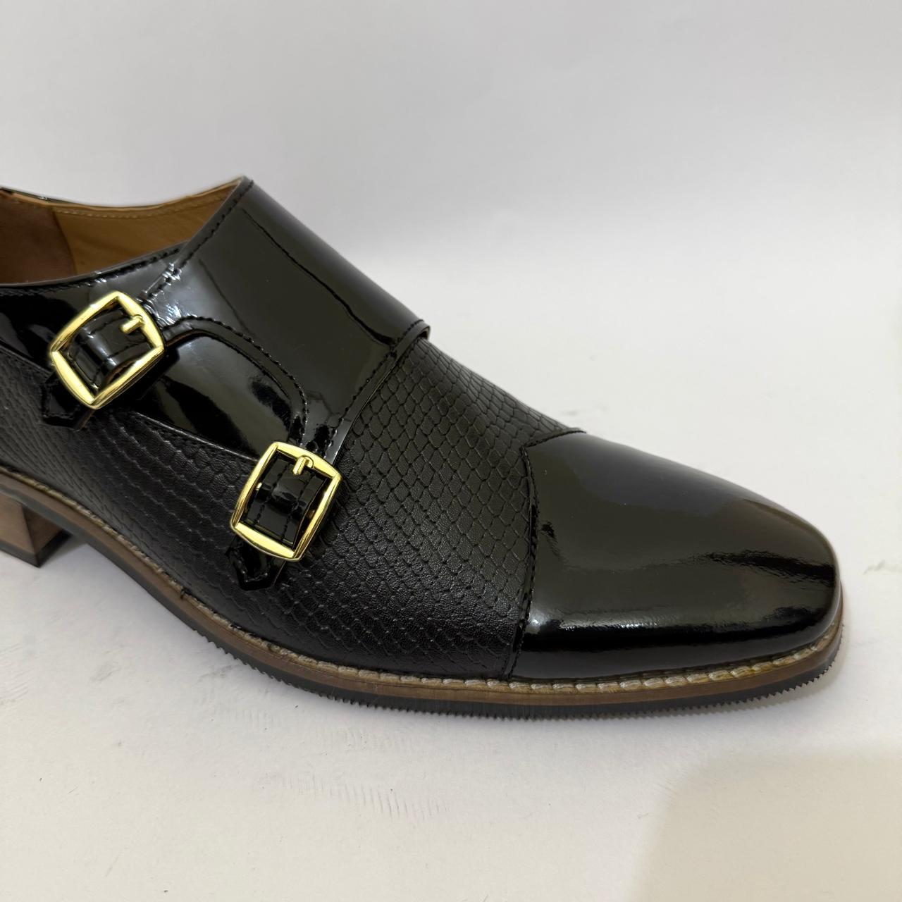 BLACK TEXTURED DOUBLE MONK STRAP FORMALS