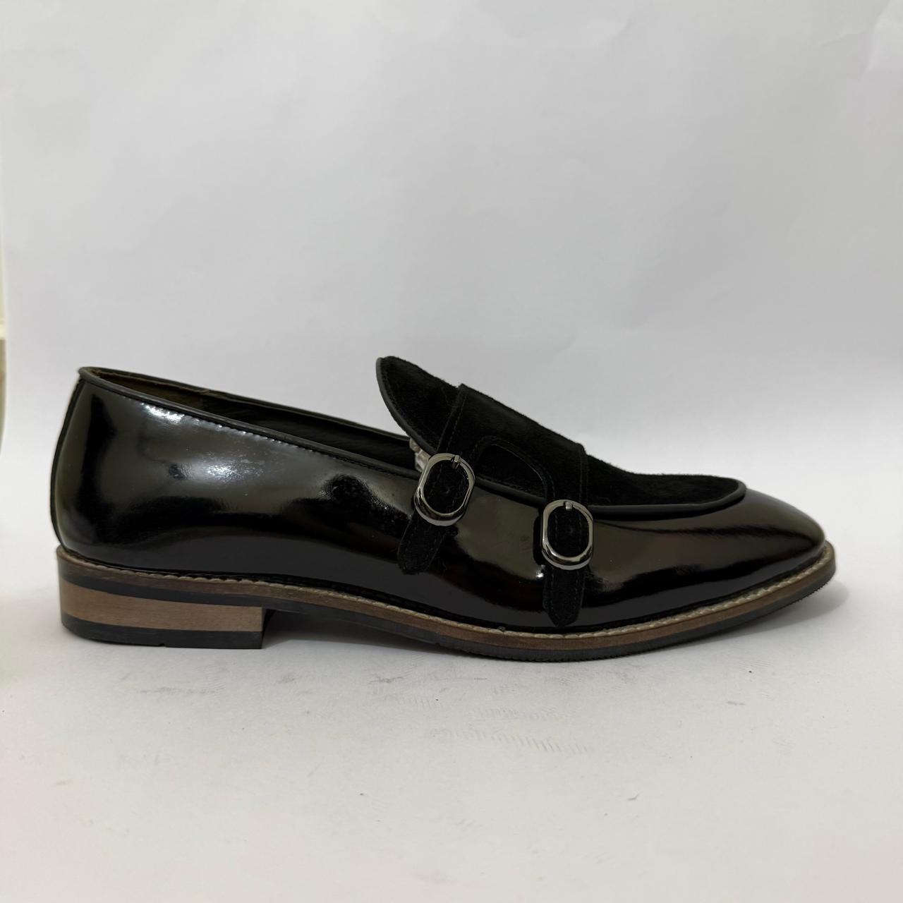 DOUBLE MONK BLACK PATENT LEATHER LOAFERS