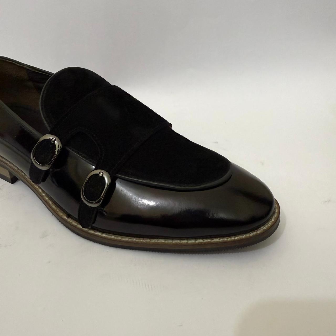DOUBLE MONK BLACK PATENT LEATHER LOAFERS