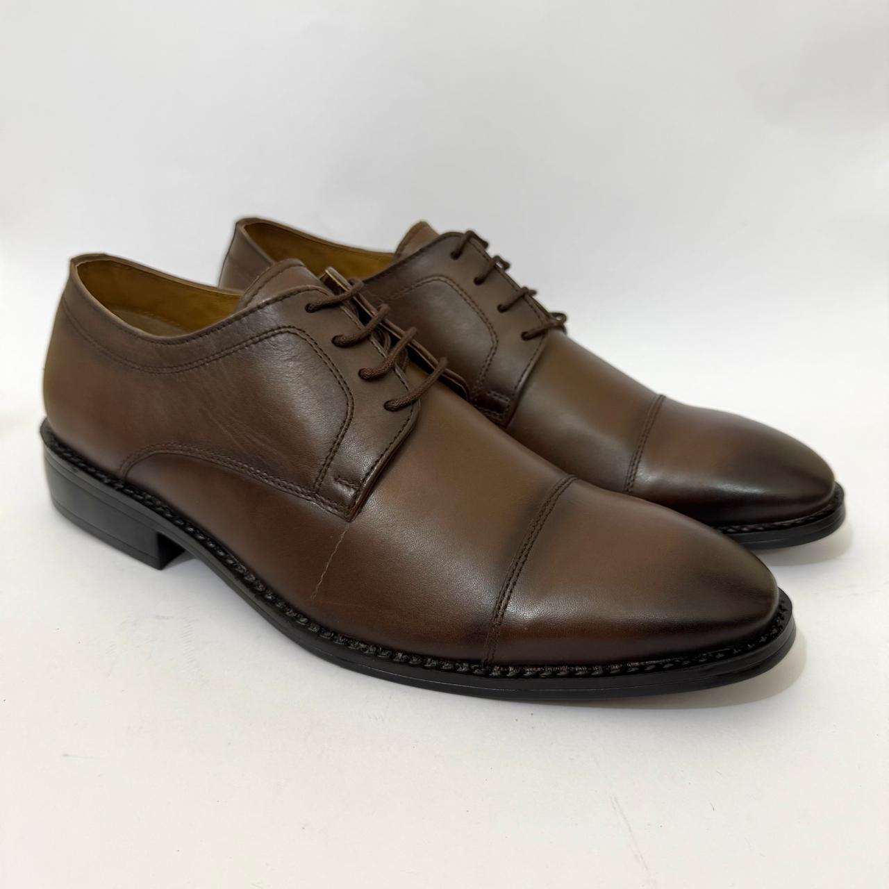CLASSIC BROWN LEATHER OXFORD CAP-TOE SHOES