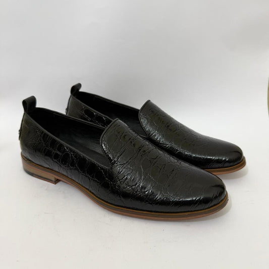 BLACK CROC-EMBOSSED LOAFERS