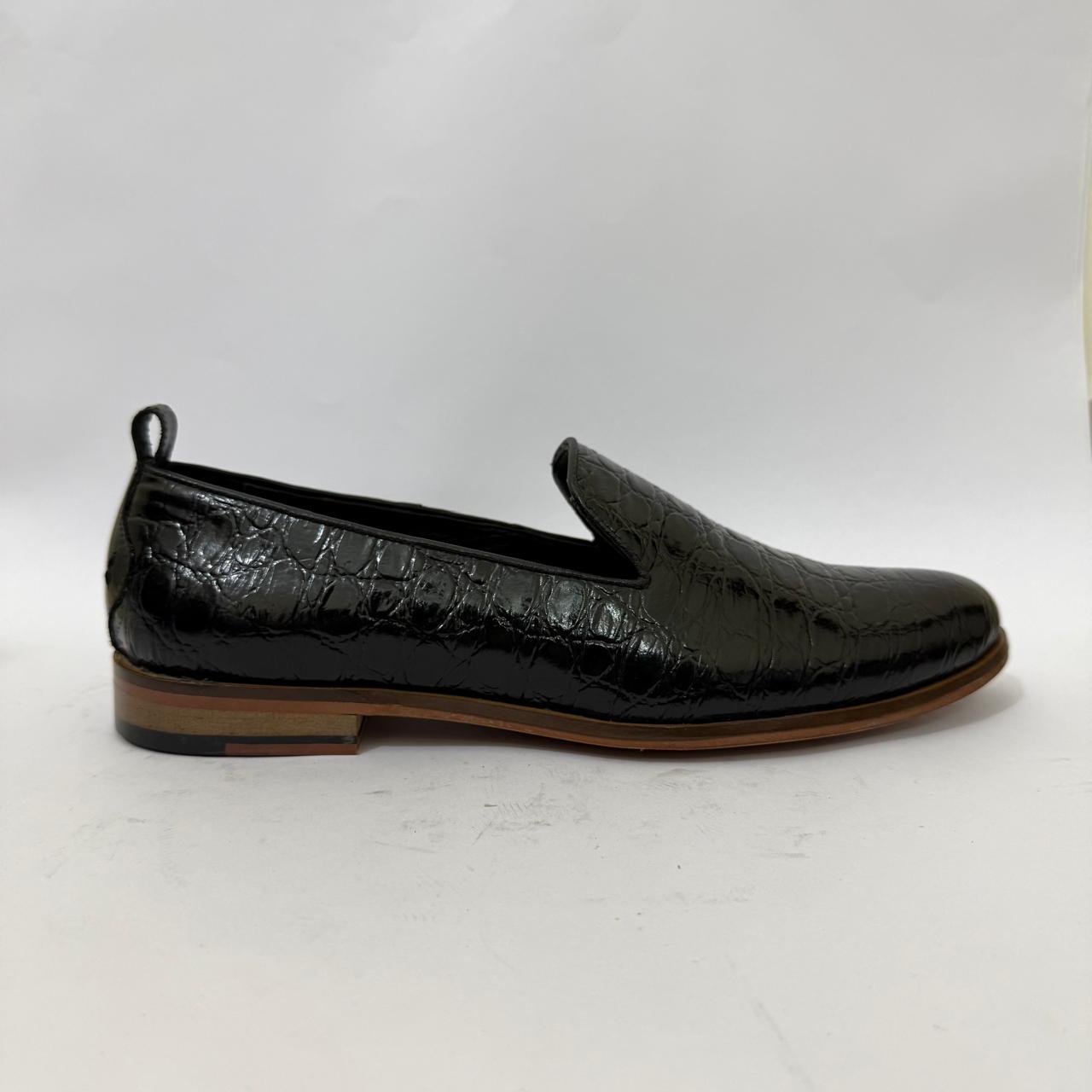 BLACK CROC-EMBOSSED LOAFERS