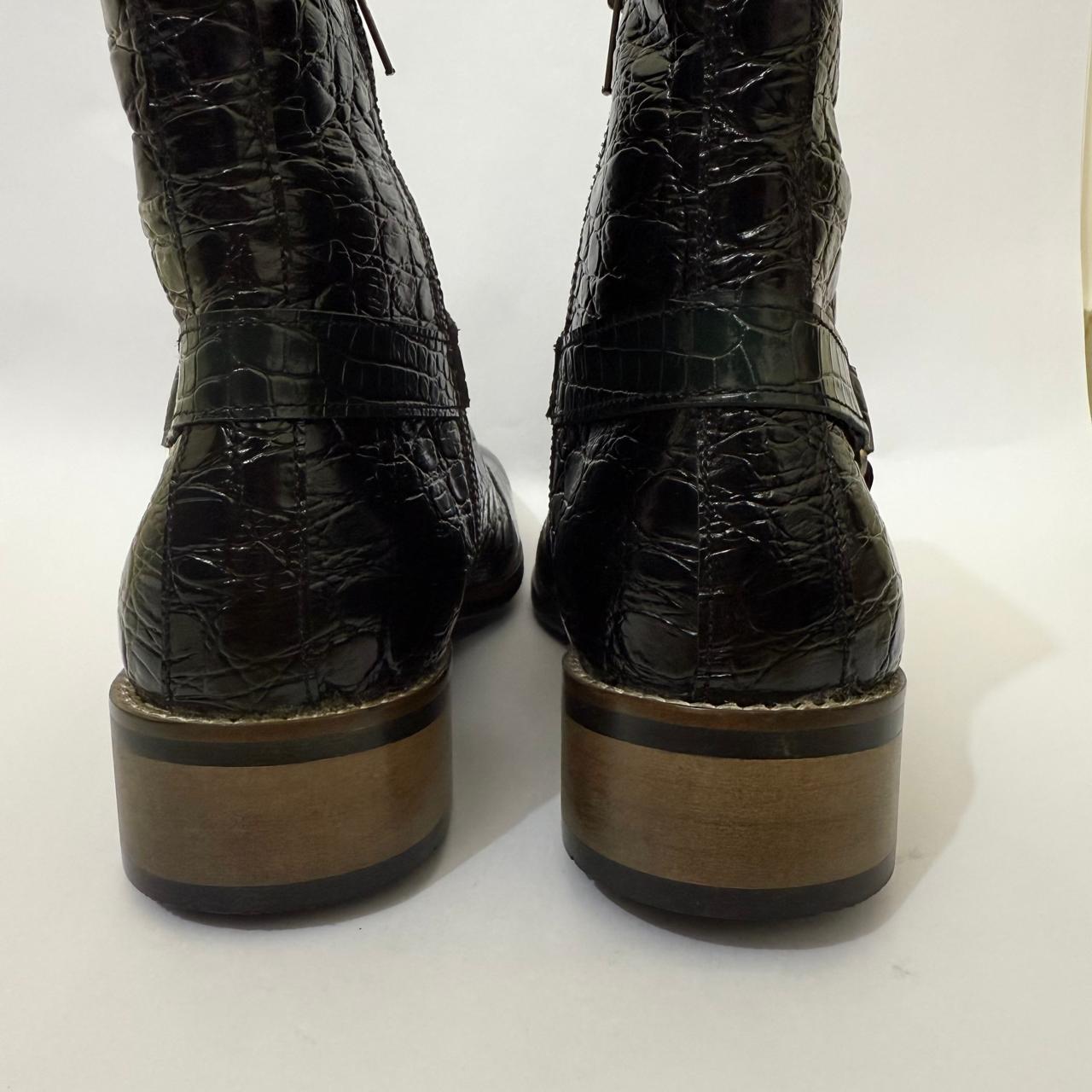 BLACK-GREEN CROC-EMBOSSED ANKLE BOOTS