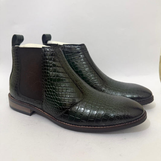 CROC-EMBOSSED GREEN CHELSEA BOOTS