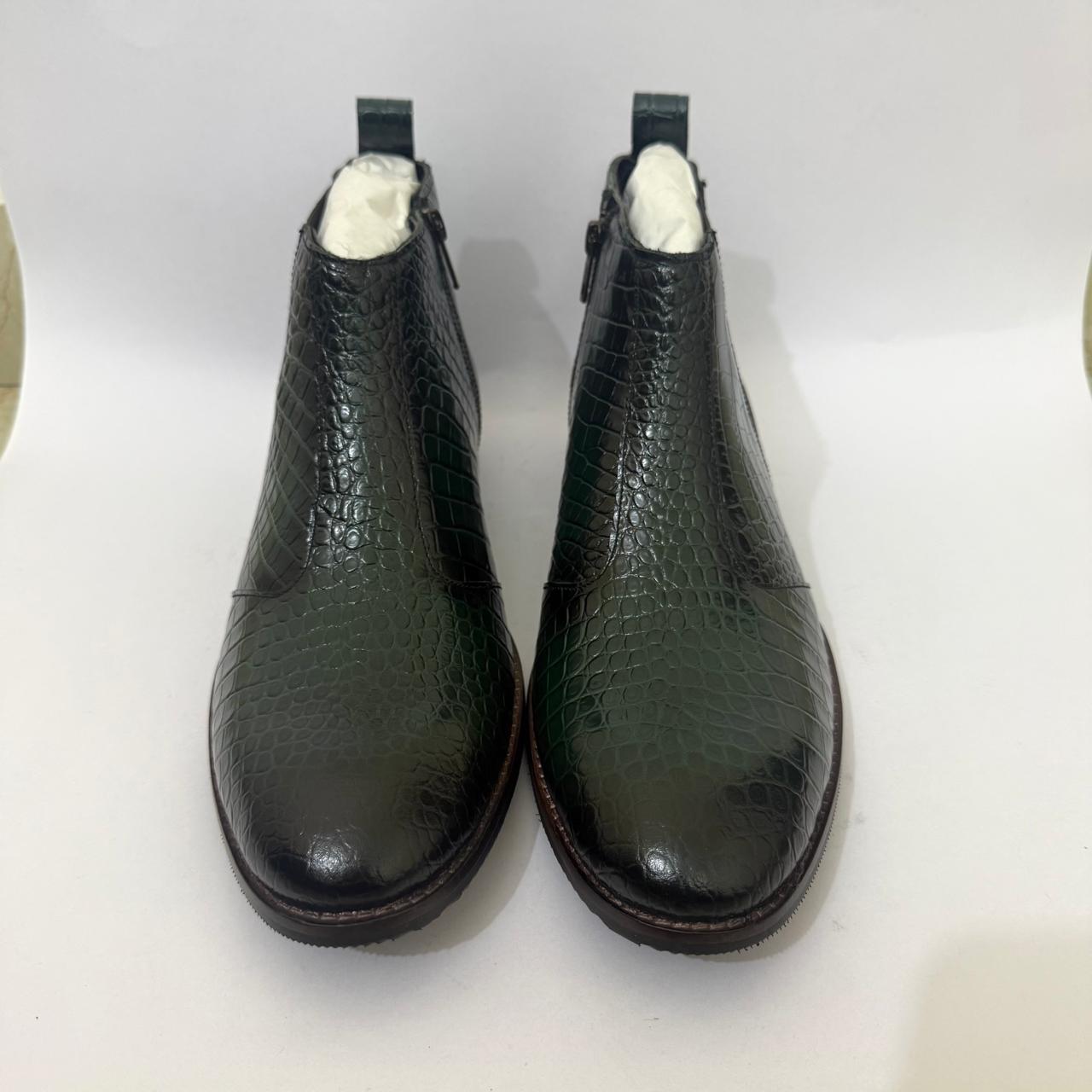 CROC-EMBOSSED GREEN CHELSEA BOOTS