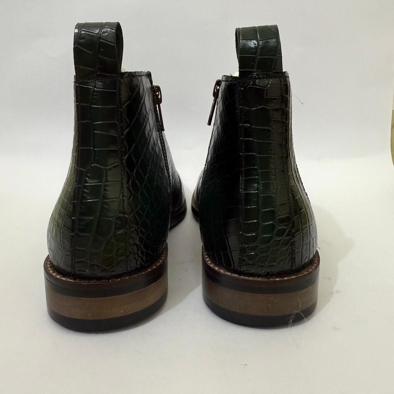 CROC-EMBOSSED GREEN CHELSEA BOOTS