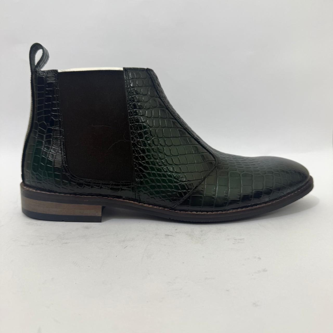 CROC-EMBOSSED GREEN CHELSEA BOOTS