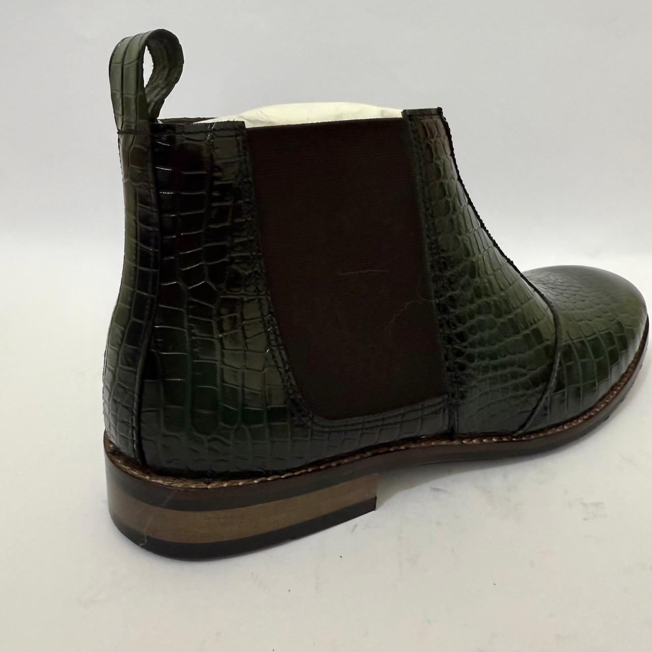 CROC-EMBOSSED GREEN CHELSEA BOOTS