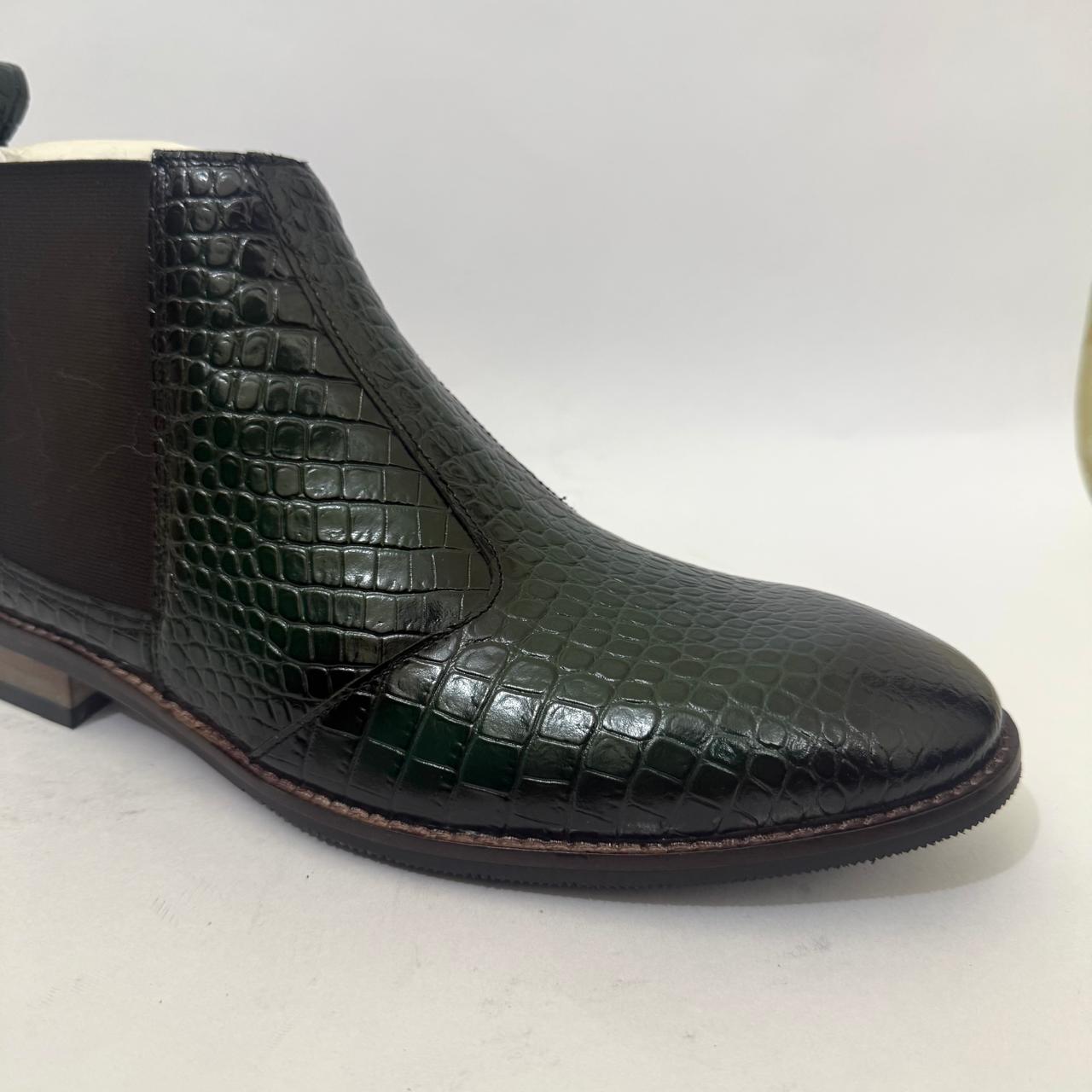 CROC-EMBOSSED GREEN CHELSEA BOOTS