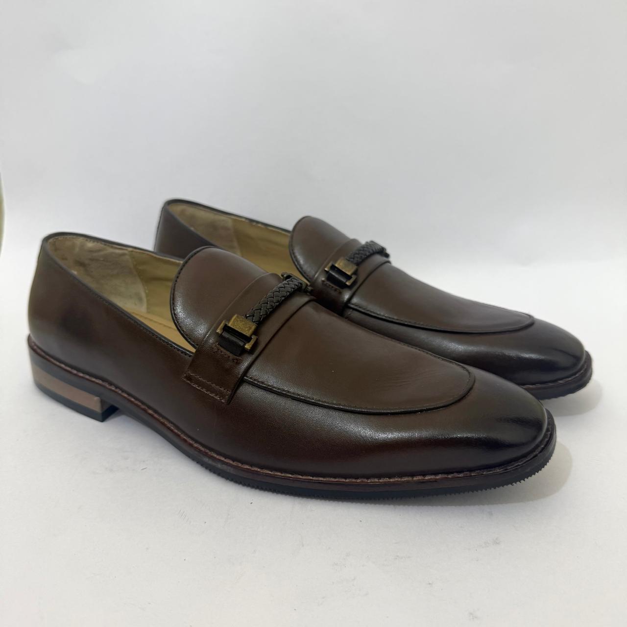 BROWN LOAFERS WITH BRAIDED STRAP DETAILING