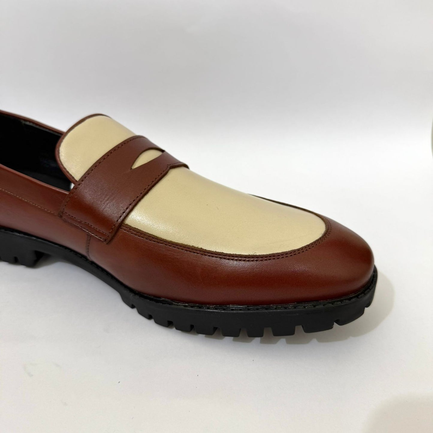 BROWN-CREAM PENNY LOAFERS