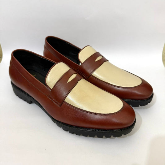 BROWN-CREAM PENNY LOAFERS