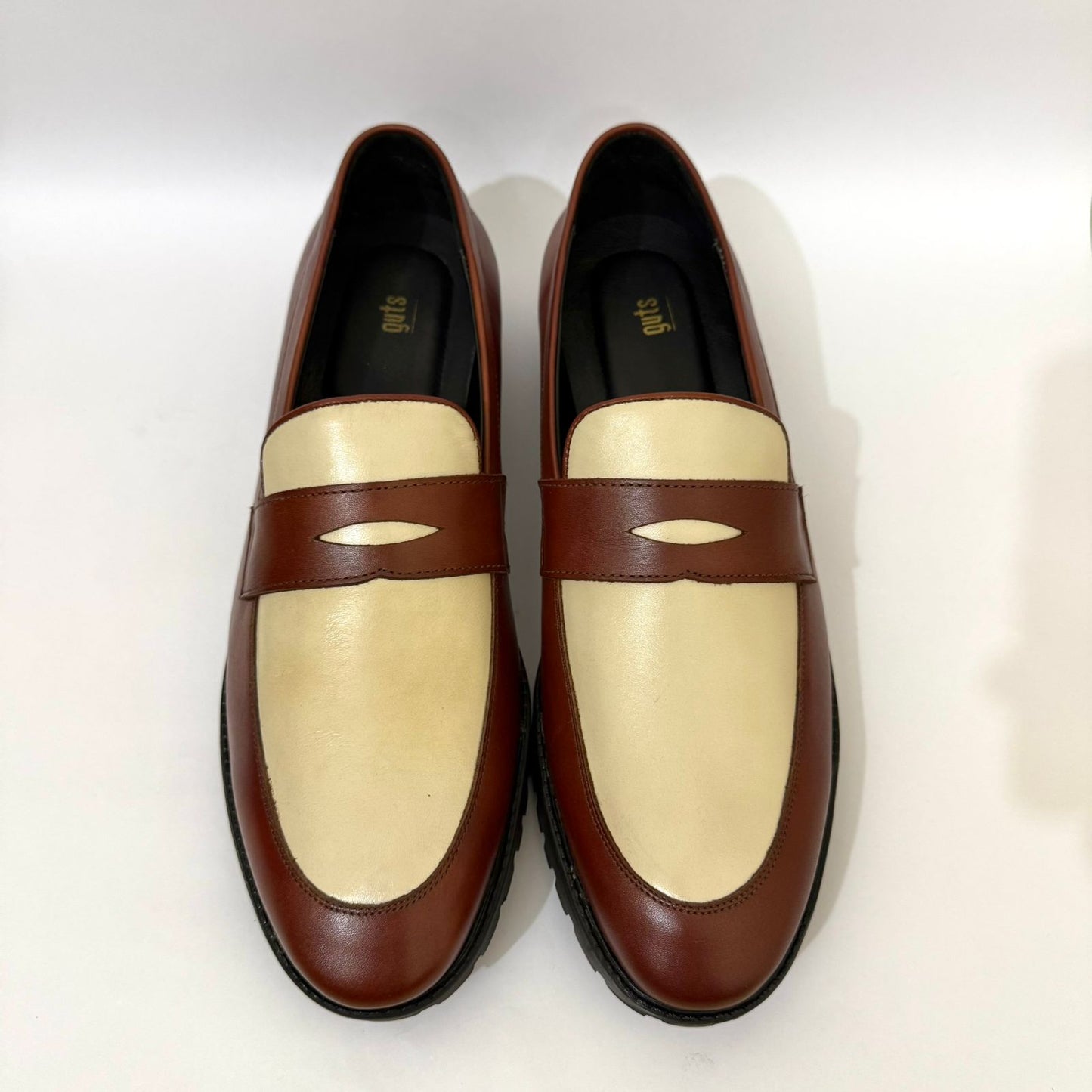 BROWN-CREAM PENNY LOAFERS